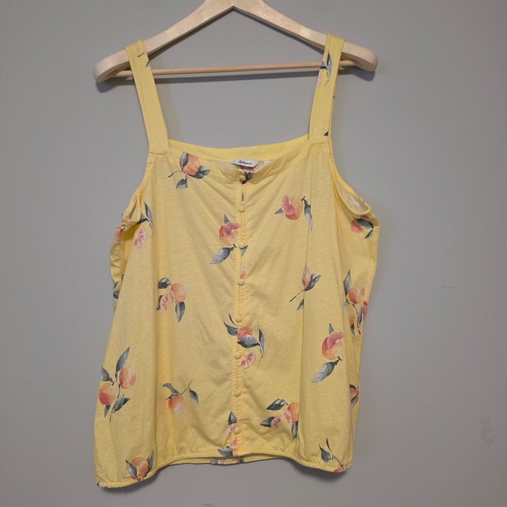 Reitmans Peach Citrus Fruit Print Button Front Yellow Tank Top Size 2X